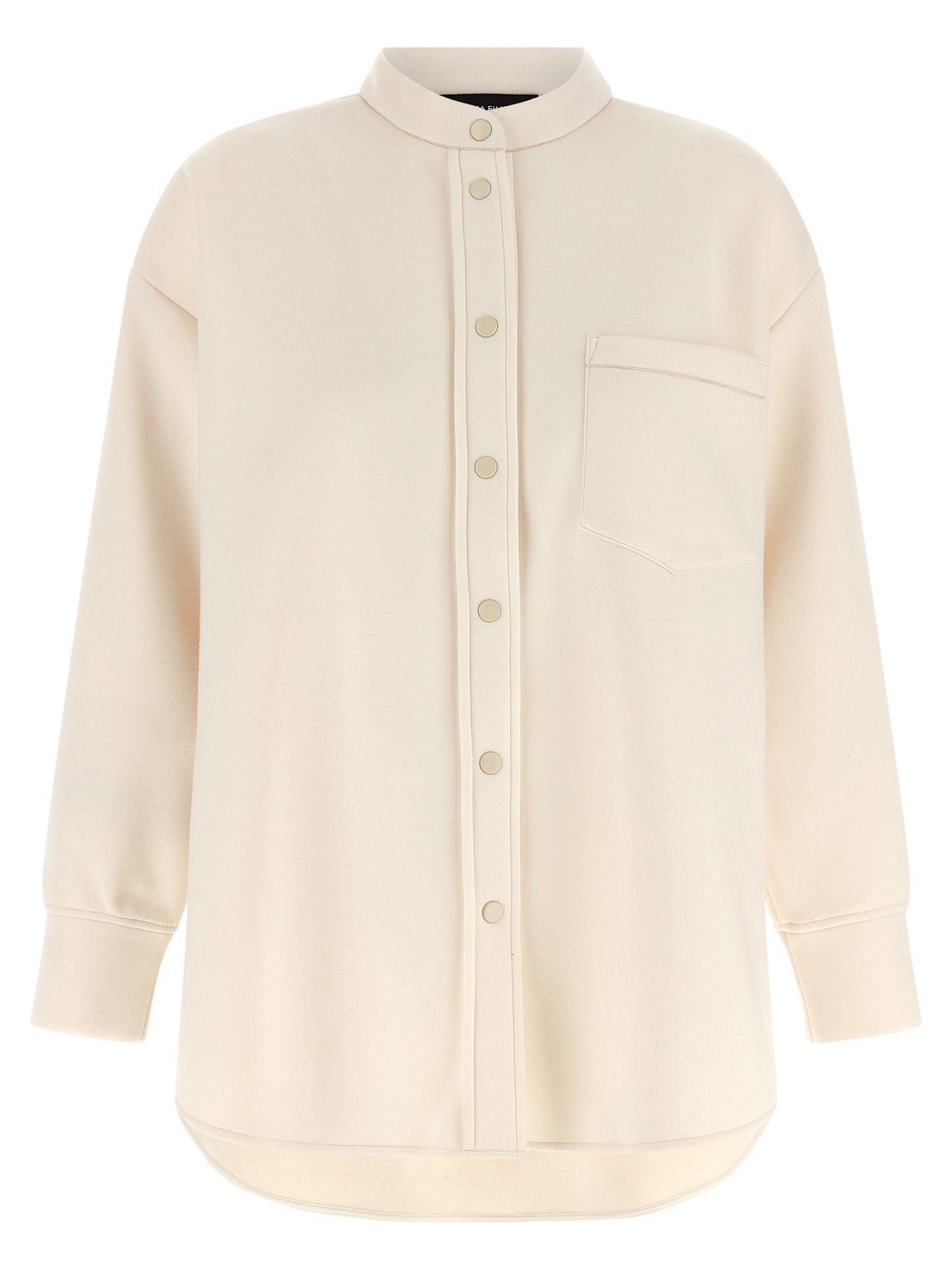 Blouse by Fabiana Filippi for women in modal polyurethane & cashmere beige, featuring a nuanced long-sleeve and nuanced mandarin asymmetric neckline for a sophisticated finish.