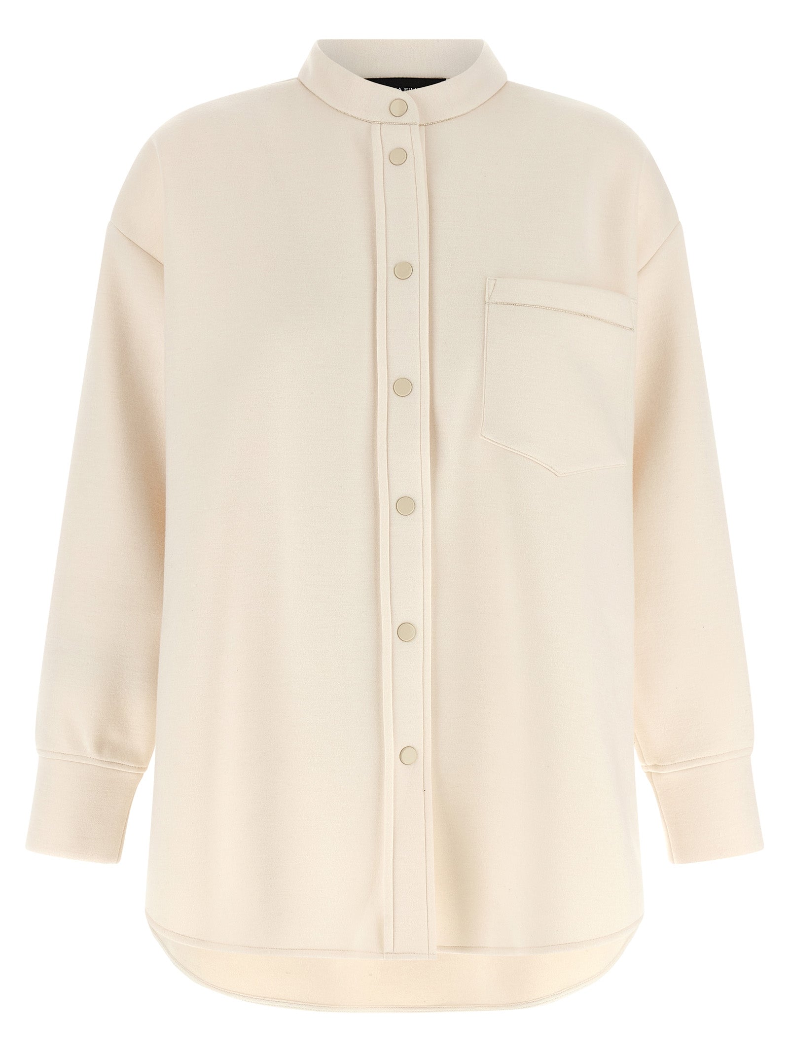Blouse by Fabiana Filippi for women in modal polyurethane & cashmere beige, featuring a nuanced long-sleeve and nuanced mandarin asymmetric neckline for a sophisticated finish.