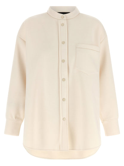 Blouse by Fabiana Filippi for women in modal polyurethane & cashmere beige, featuring a nuanced long-sleeve and nuanced mandarin asymmetric neckline for a sophisticated finish.