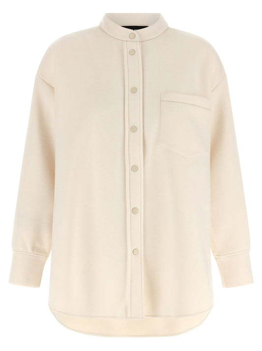Blouse by Fabiana Filippi for women in modal polyurethane & cashmere beige, featuring a nuanced long-sleeve and nuanced mandarin asymmetric neckline for a sophisticated finish.
