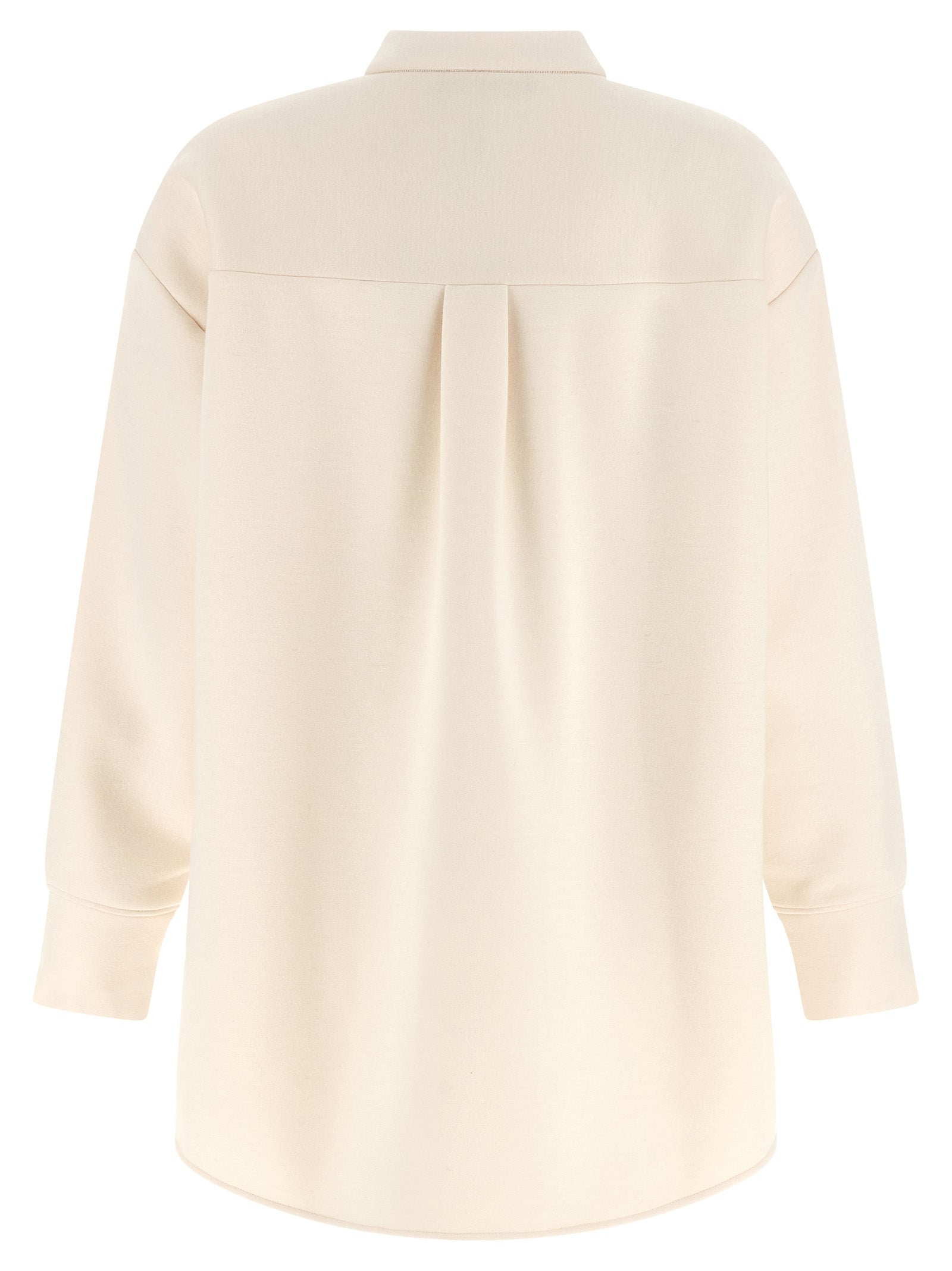 Blouse by Fabiana Filippi for women in modal polyurethane & cashmere beige presents a discerning silhouette, showcasing a sophisticated mandarin asymmetric neckline and for a truly discerning finish.