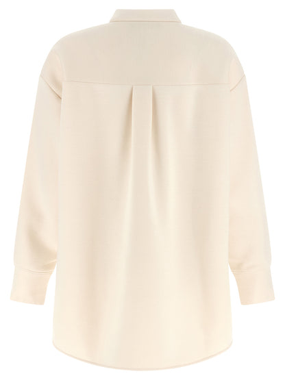 Blouse by Fabiana Filippi for women in modal polyurethane & cashmere beige presents a discerning silhouette, showcasing a sophisticated mandarin asymmetric neckline and for a truly discerning finish.