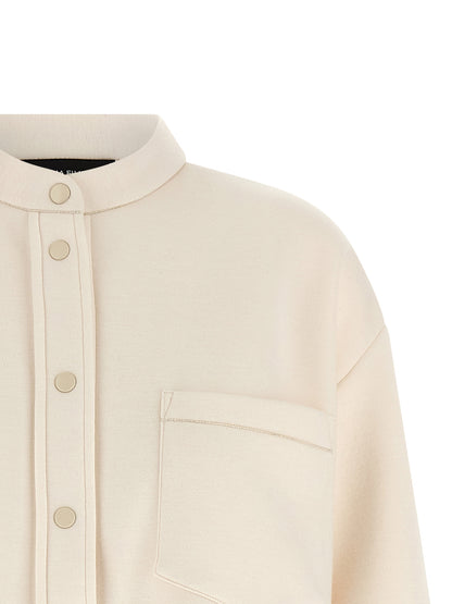 Blouse by Fabiana Filippi for women in modal polyurethane & cashmere beige showcases a sharp silhouette, elegantly detailed with a sharp mandarin asymmetric neckline and sharp .