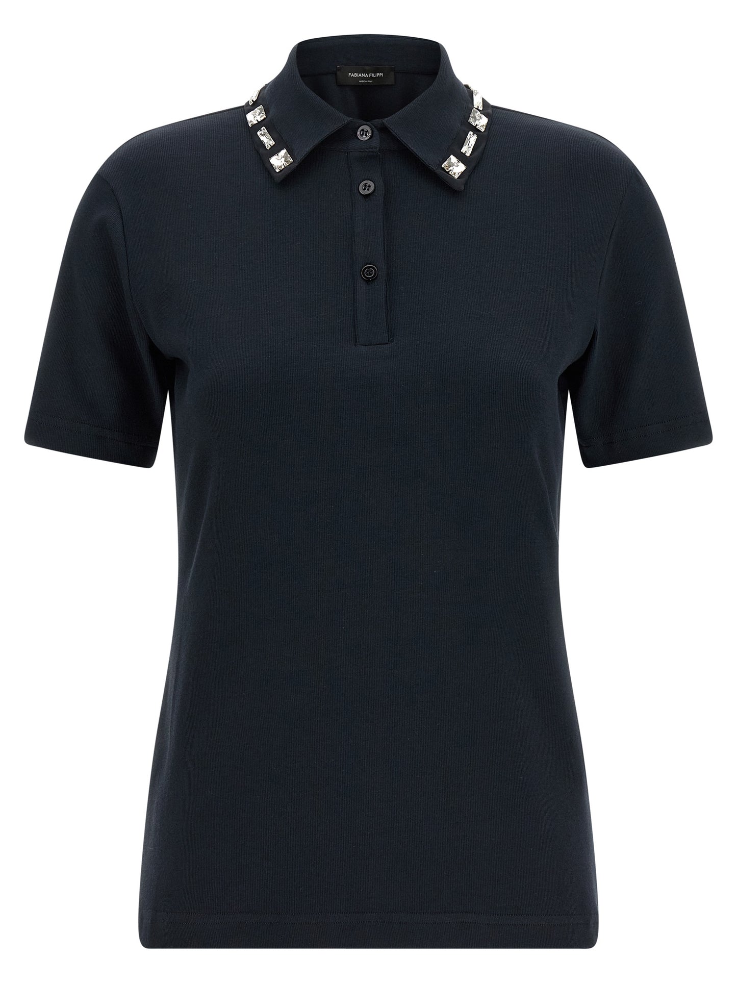Polo Shirt by Fabiana Filippi for women in stretch cotton blue presents a crisp silhouette, artfully detailed with a crisp short-sleeve and crisp .