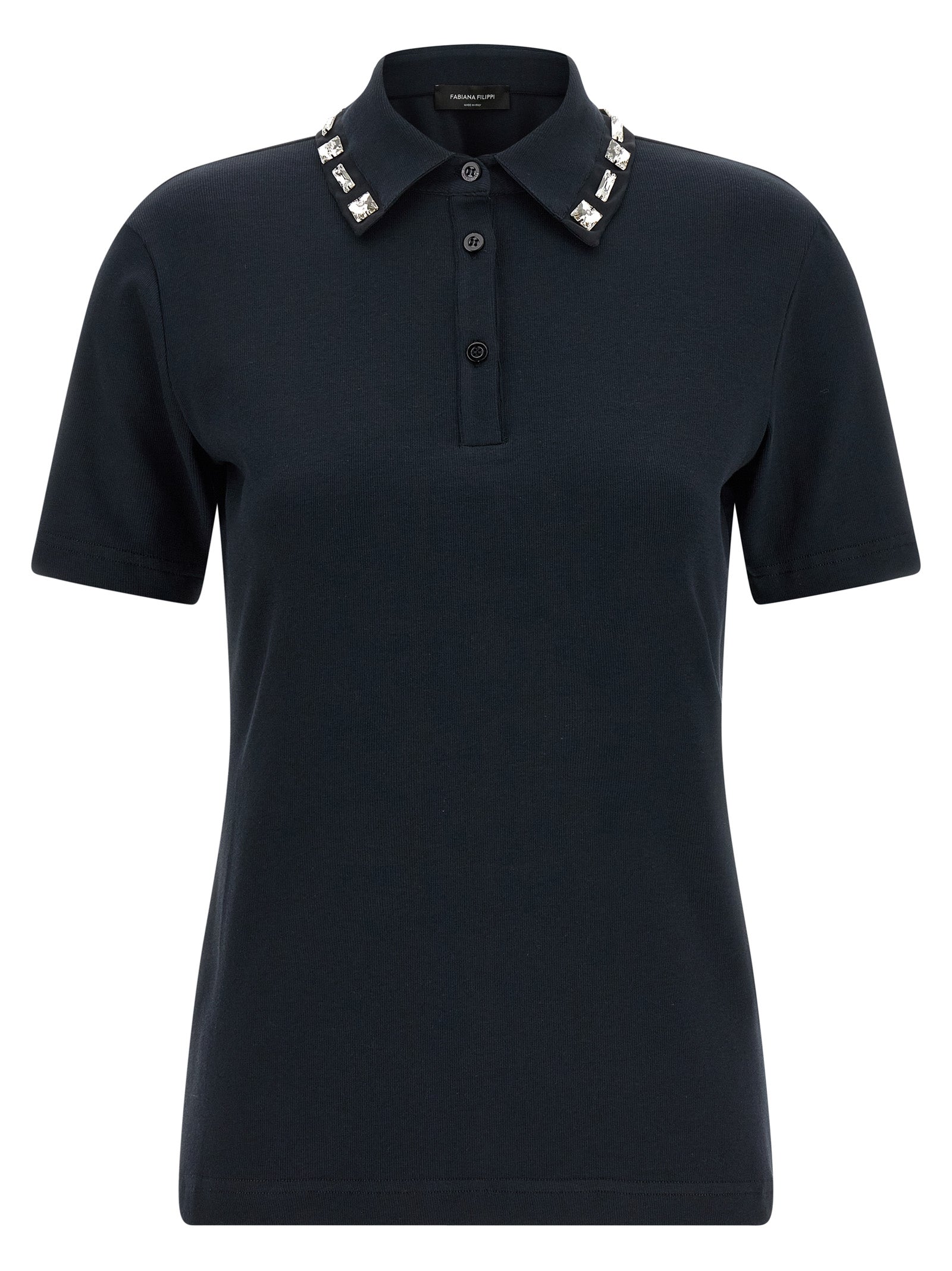 Polo Shirt by Fabiana Filippi for women in stretch cotton blue presents a crisp silhouette, artfully detailed with a crisp short-sleeve and crisp .