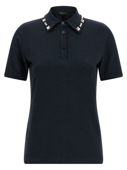 Polo Shirt by Fabiana Filippi for women in stretch cotton blue presents a crisp silhouette, artfully detailed with a crisp short-sleeve and crisp .