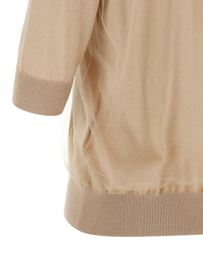 Cardigan by Fabiana Filippi for women in virgin wool & cotton beige showcases a luxurious silhouette, meticulously detailed with a sophisticated and for a refined finish.
