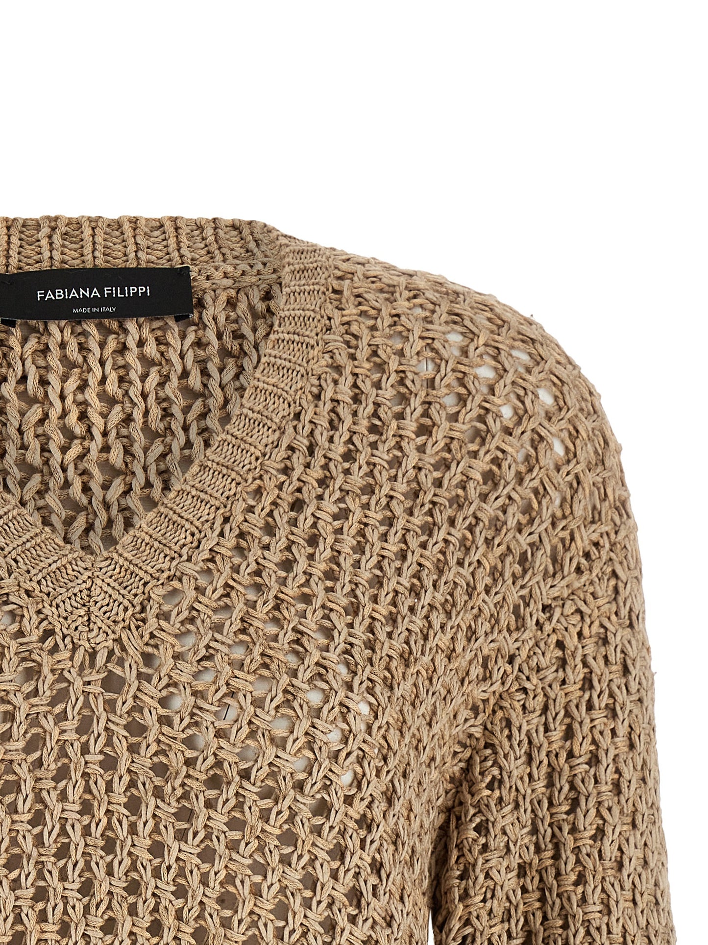 Cardigan by Fabiana Filippi for women in wool cotton & viscose brown features an crisp silhouette, showcasing a sophisticated v-neck neckline and detail for a truly crisp finish.