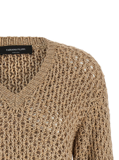 Cardigan by Fabiana Filippi for women in wool cotton & viscose brown features an crisp silhouette, showcasing a sophisticated v-neck neckline and detail for a truly crisp finish.