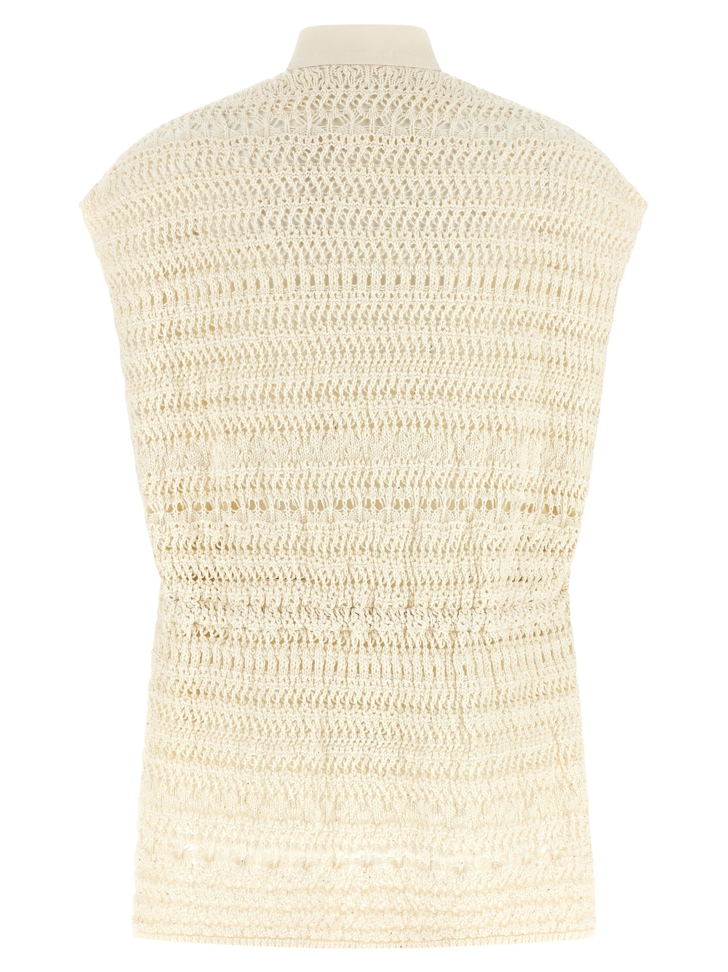 Vest by Fabiana Filippi for women in stretch cotton beige features a stylish silhouette, showcasing distinct and a refined high-neck neckline for a truly stylish finish.