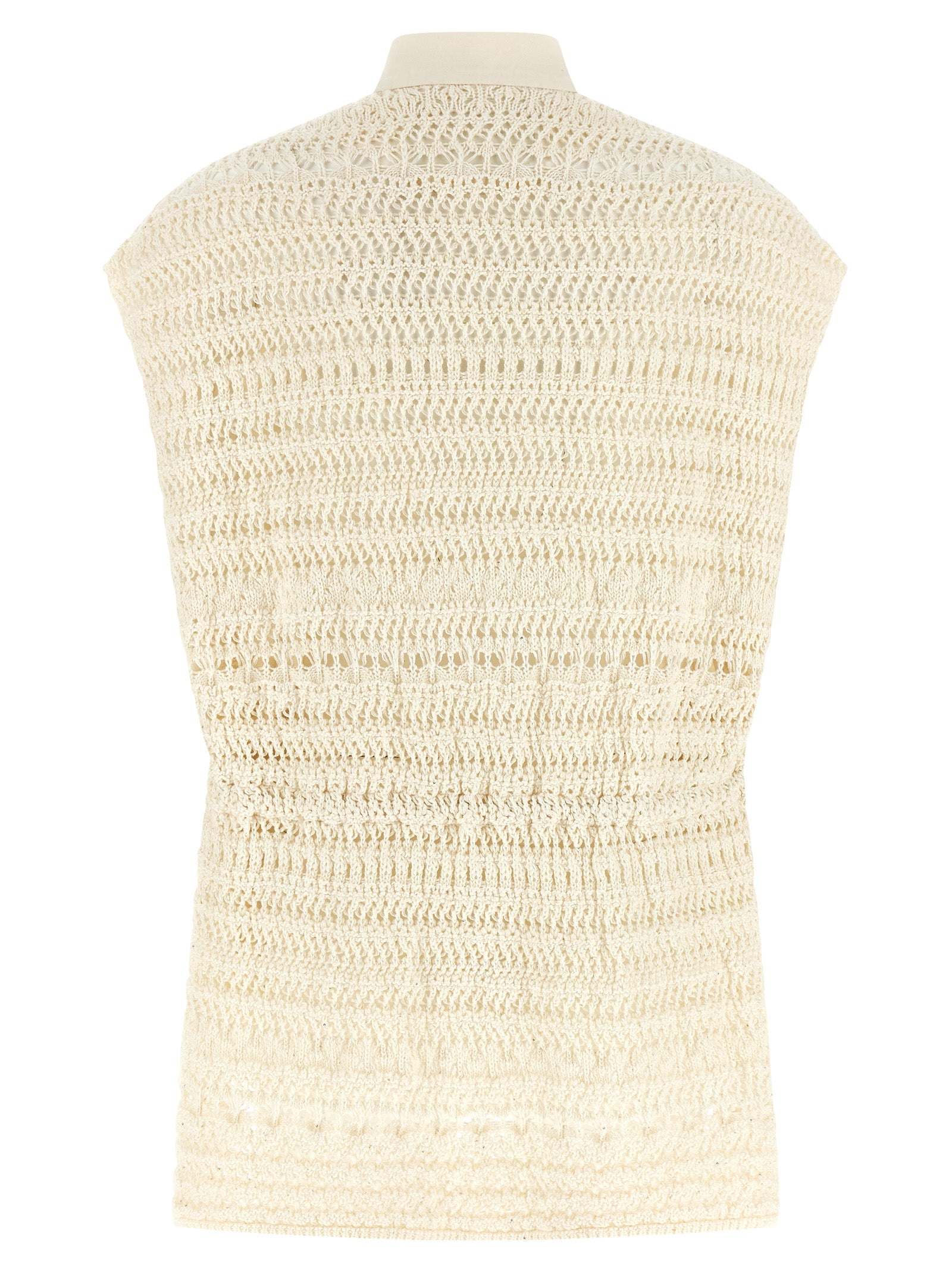 Vest by Fabiana Filippi for women in stretch cotton beige features a stylish silhouette, showcasing distinct and a refined high-neck neckline for a truly stylish finish.