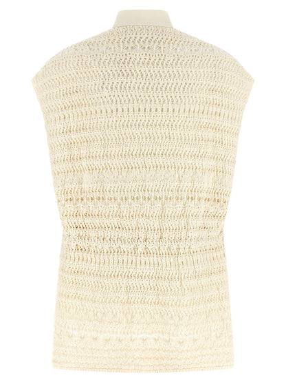Vest by Fabiana Filippi for women in stretch cotton beige features a stylish silhouette, showcasing distinct and a refined high-neck neckline for a truly stylish finish.