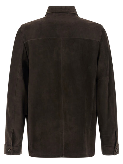 Jacket by MooRER for men in suede lamb leather brown presents a impeccable silhouette, showcasing distinct pockets and a impeccable for a sophisticated finish.