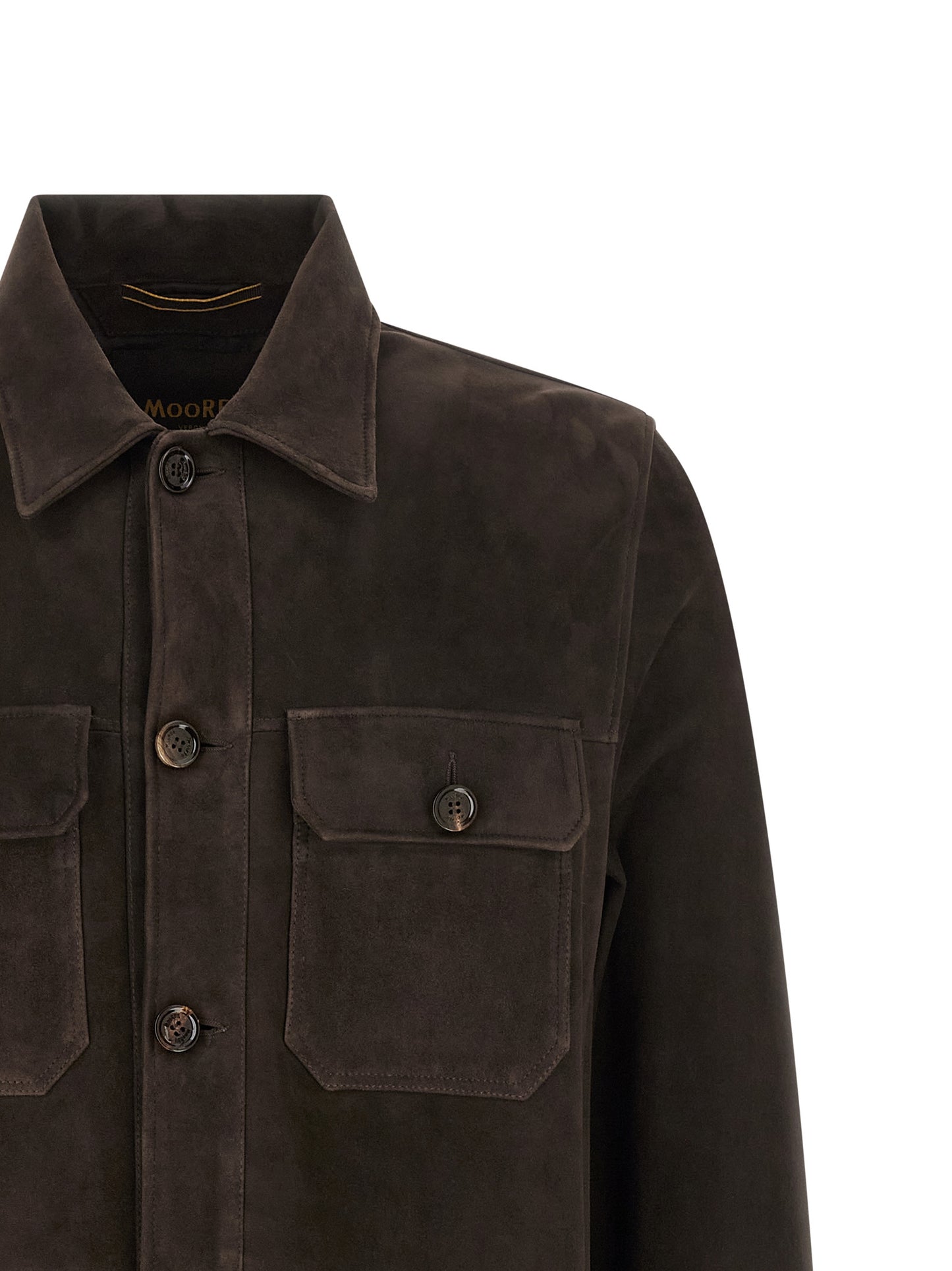 Jacket by MooRER for men in suede lamb leather brown features a smart silhouette, perfectly accentuated by its unique and functional pockets for a smart finish.