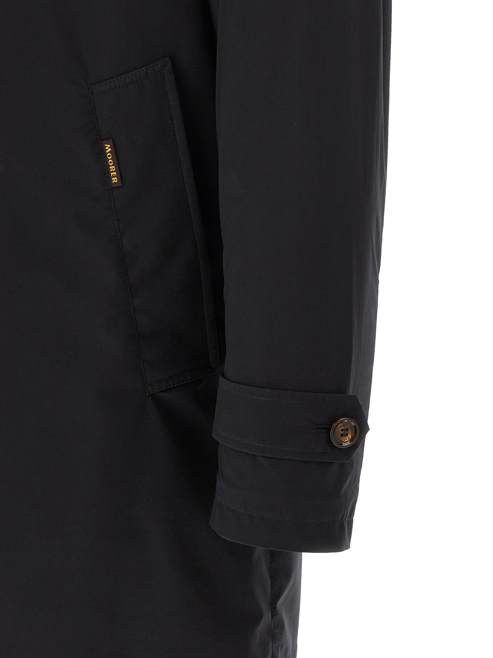 Trench Coat by MooRER for men in stretch polyamide blue presents a distinguished silhouette, artfully detailed with pockets and a distinguished split shirt-collar neckline for a sophisticated, distinguished finish.