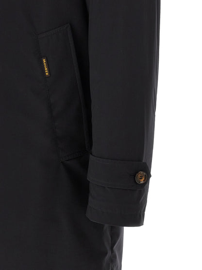 Trench Coat by MooRER for men in stretch polyamide blue presents a distinguished silhouette, artfully detailed with pockets and a distinguished split shirt-collar neckline for a sophisticated, distinguished finish.