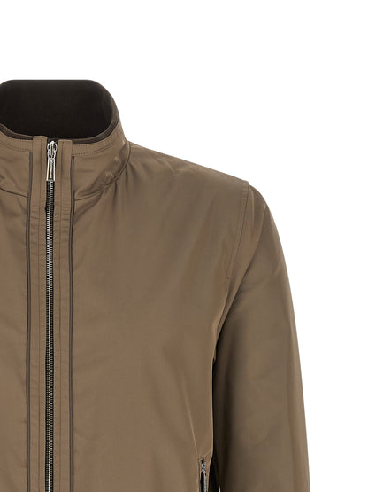 Bomber Jacket by MooRER for men in polyester beige presents a effortlessly chic silhouette, showcasing a sophisticated and premium pockets for a truly effortlessly chic finish.