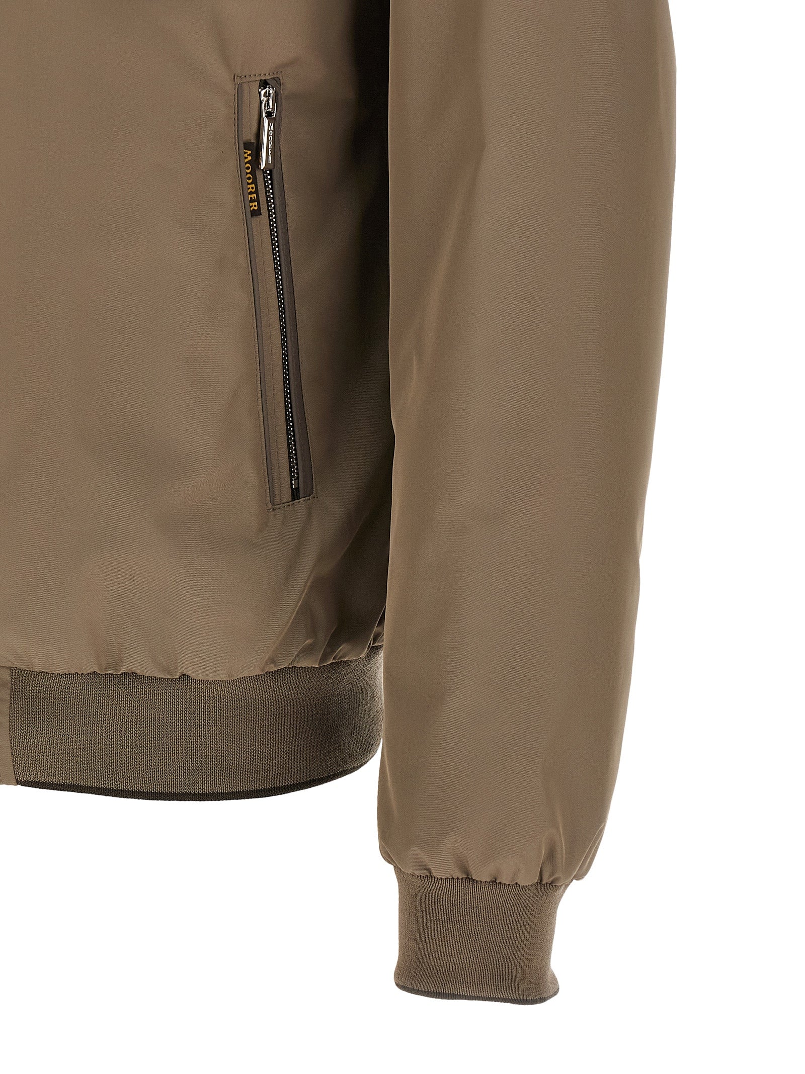 Bomber Jacket by MooRER for men in polyester beige features a city-ready silhouette, detailed with pockets and a city-ready .
