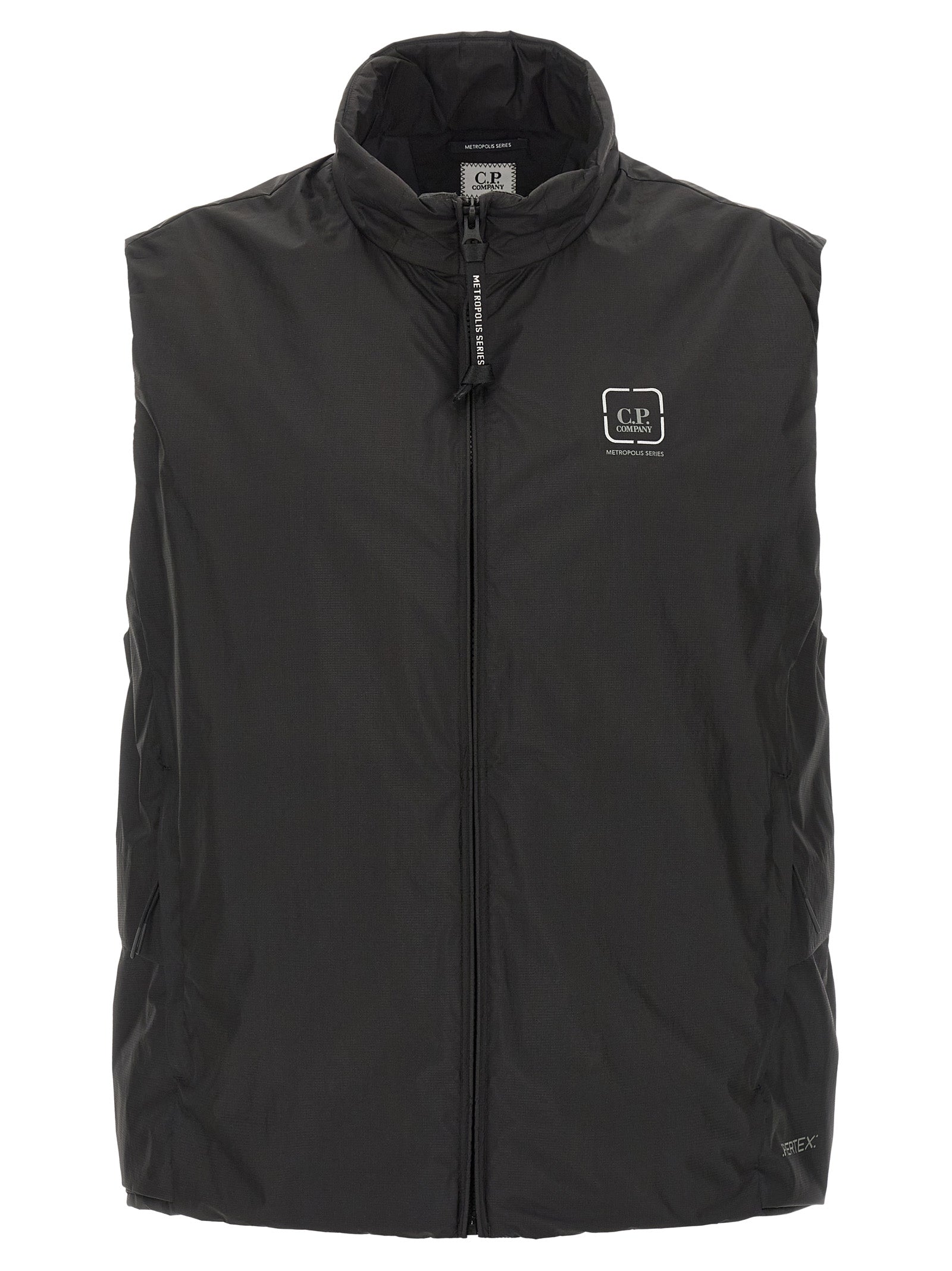 Vest by C.P. Company for men in polyamide black features an on trend silhouette, showcasing a sophisticated and premium breathable-design, water-resistant, pockets & insulated for a truly on trend finish.
