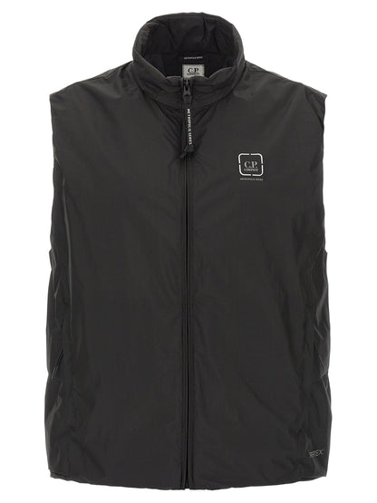Vest by C.P. Company for men in polyamide black features an on trend silhouette, showcasing a sophisticated and premium breathable-design, water-resistant, pockets & insulated for a truly on trend finish.