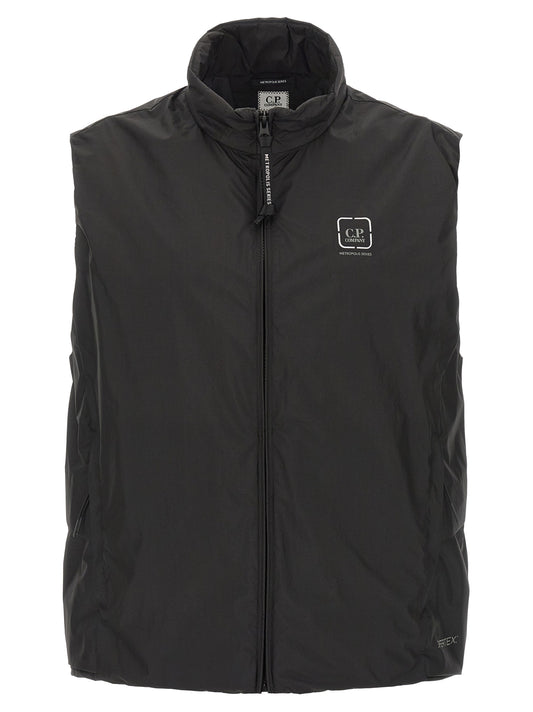 Vest by C.P. Company for men in polyamide black features an on trend silhouette, showcasing a sophisticated and premium breathable-design, water-resistant, pockets & insulated for a truly on trend finish.