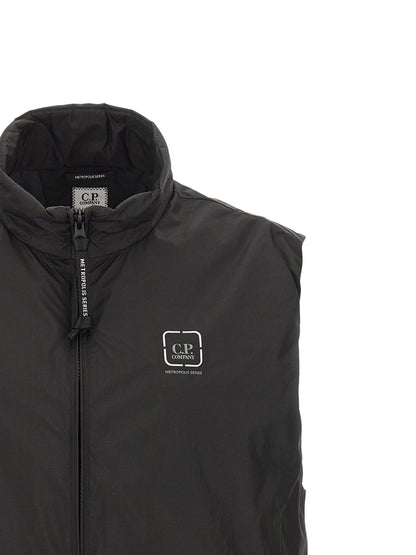 Vest by C.P. Company for men in polyamide black features an on trend silhouette, showcasing a sophisticated and premium breathable-design, water-resistant, pockets & insulated for a truly on trend finish.