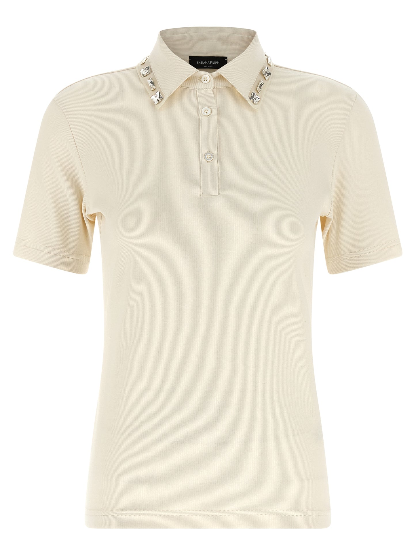 Polo Shirt by Fabiana Filippi for women in stretch cotton beige features a eye catching silhouette, showcasing a refined and short-sleeve for a eye catching finish.