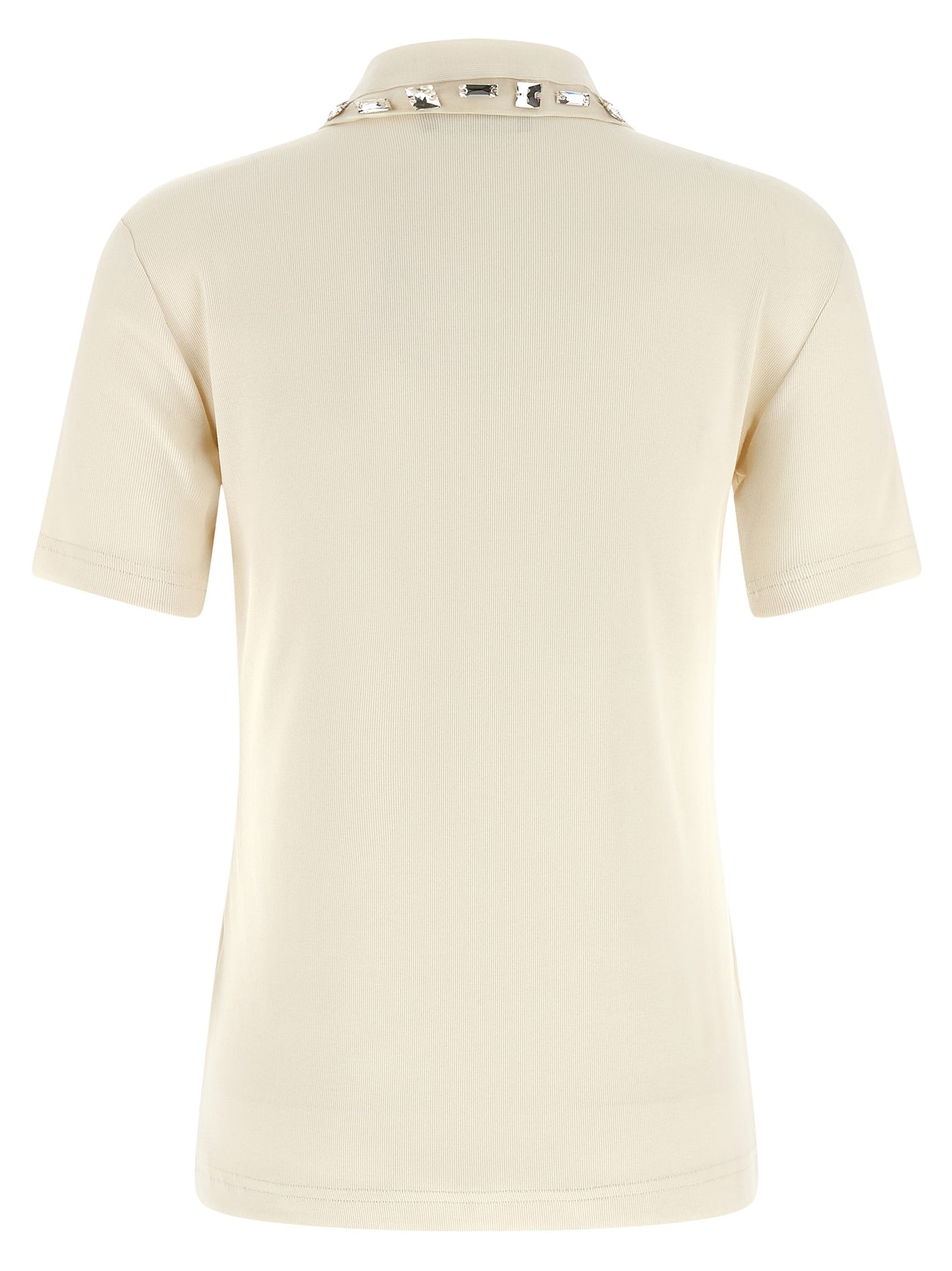 Polo Shirt by Fabiana Filippi for women in stretch cotton beige showcases a sharp silhouette, detailed with a refined and sharp for a sophisticated finish.