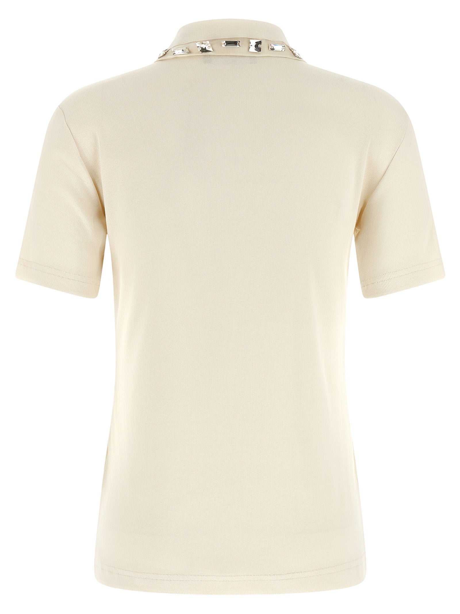 Polo Shirt by Fabiana Filippi for women in stretch cotton beige showcases a sharp silhouette, detailed with a refined and sharp for a sophisticated finish.