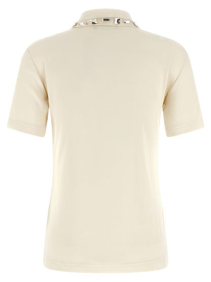 Polo Shirt by Fabiana Filippi for women in stretch cotton beige showcases a sharp silhouette, detailed with a refined and sharp for a sophisticated finish.