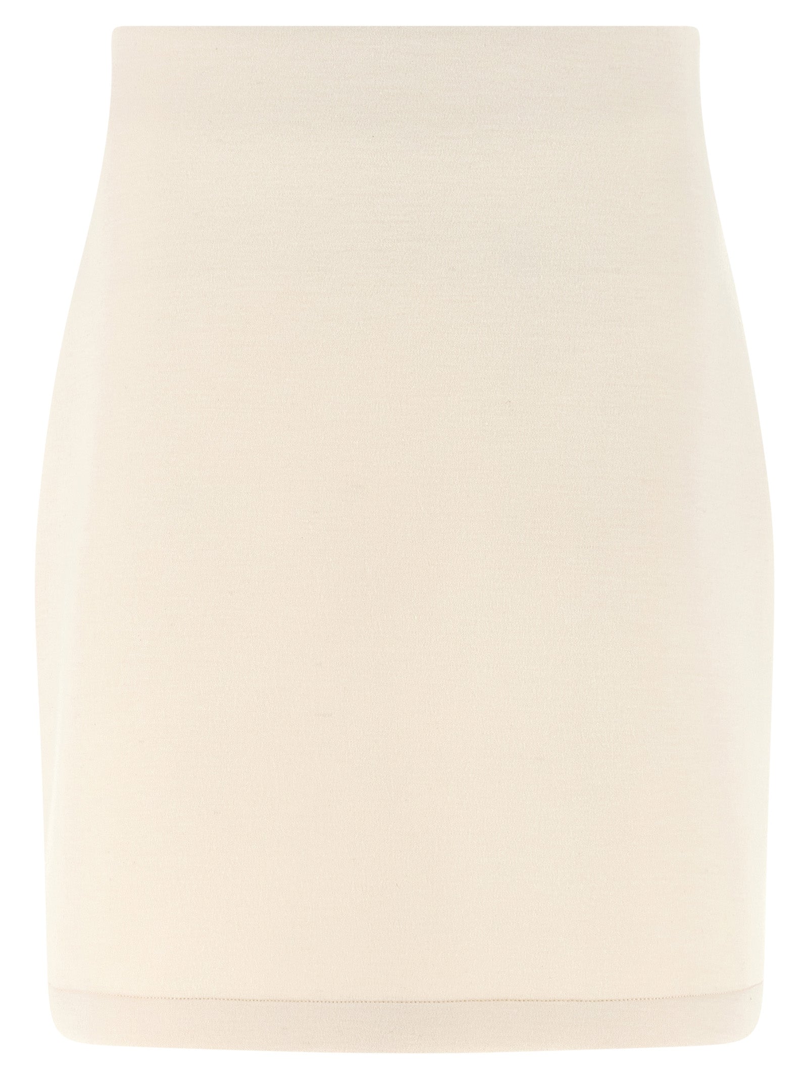 Skirt by Fabiana Filippi for women in modal polyurethane & cashmere beige showcases a dramatic silhouette, artfully capturing the essence of the Women's Flared Modal Polyurethane & Cashmere Mini Long Skirt in a dramatic mini long cut for a refined look.