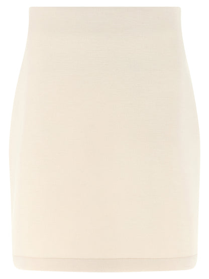 Skirt by Fabiana Filippi for women in modal polyurethane & cashmere beige showcases a dramatic silhouette, artfully capturing the essence of the Women's Flared Modal Polyurethane & Cashmere Mini Long Skirt in a dramatic mini long cut for a refined look.