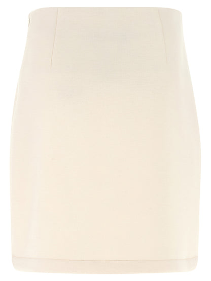 Skirt by Fabiana Filippi for women in modal polyurethane & cashmere beige features a contoured silhouette from the Women's Flared Modal Polyurethane & Cashmere Mini Long Skirt collection, characterized by its contoured mini long for a contoured finish.