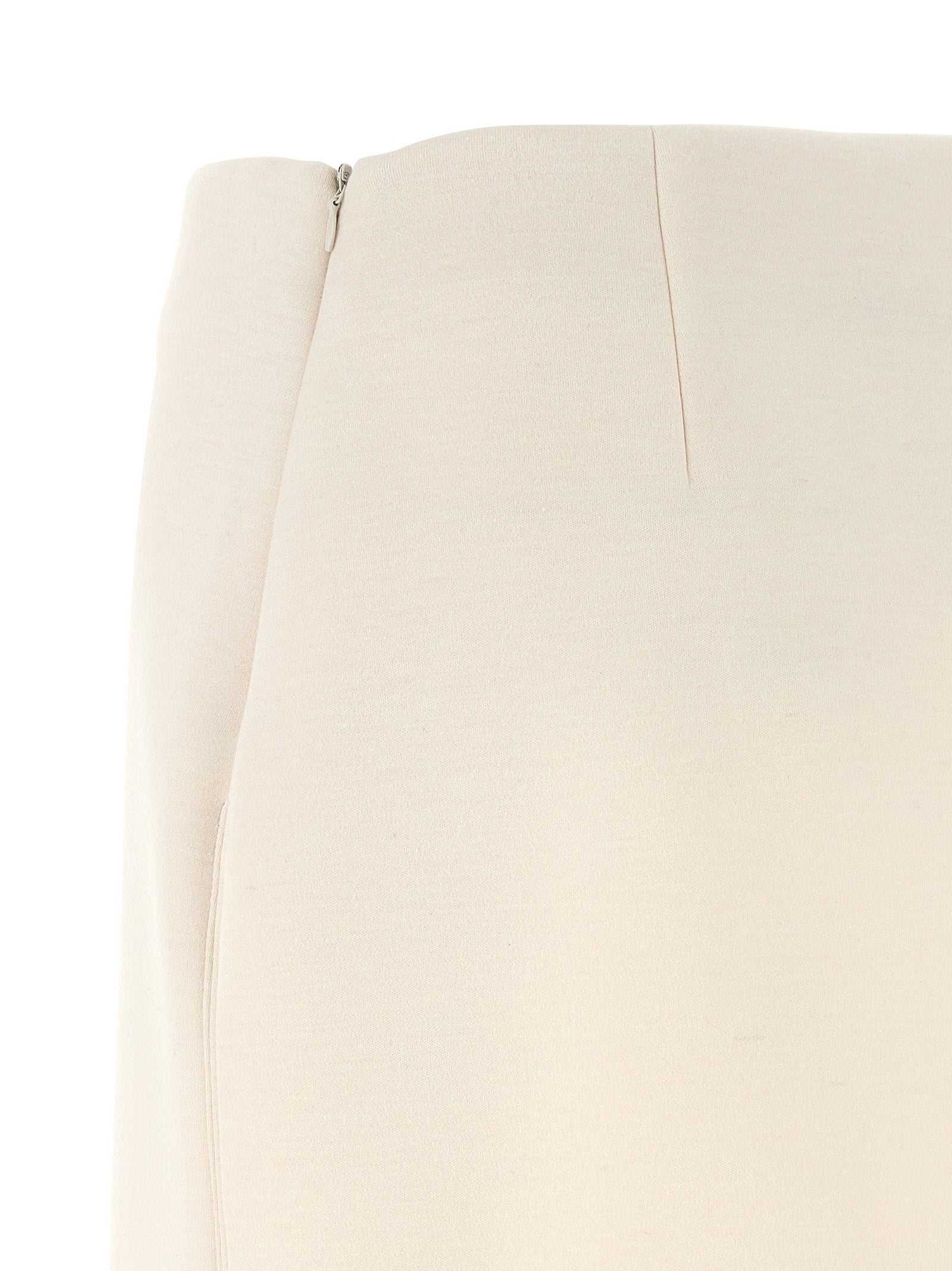 Skirt by Fabiana Filippi for women in modal polyurethane & cashmere beige features an tailored silhouette, artfully capturing the essence of Women's Flared Modal Polyurethane & Cashmere Mini Long Skirt in a sophisticated mini long.