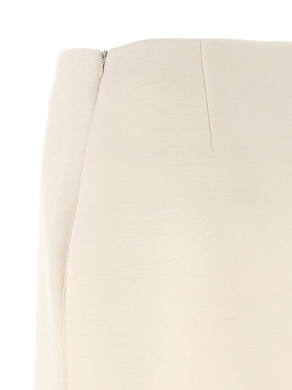 Skirt by Fabiana Filippi for women in modal polyurethane & cashmere beige features an tailored silhouette, artfully capturing the essence of Women's Flared Modal Polyurethane & Cashmere Mini Long Skirt in a sophisticated mini long.