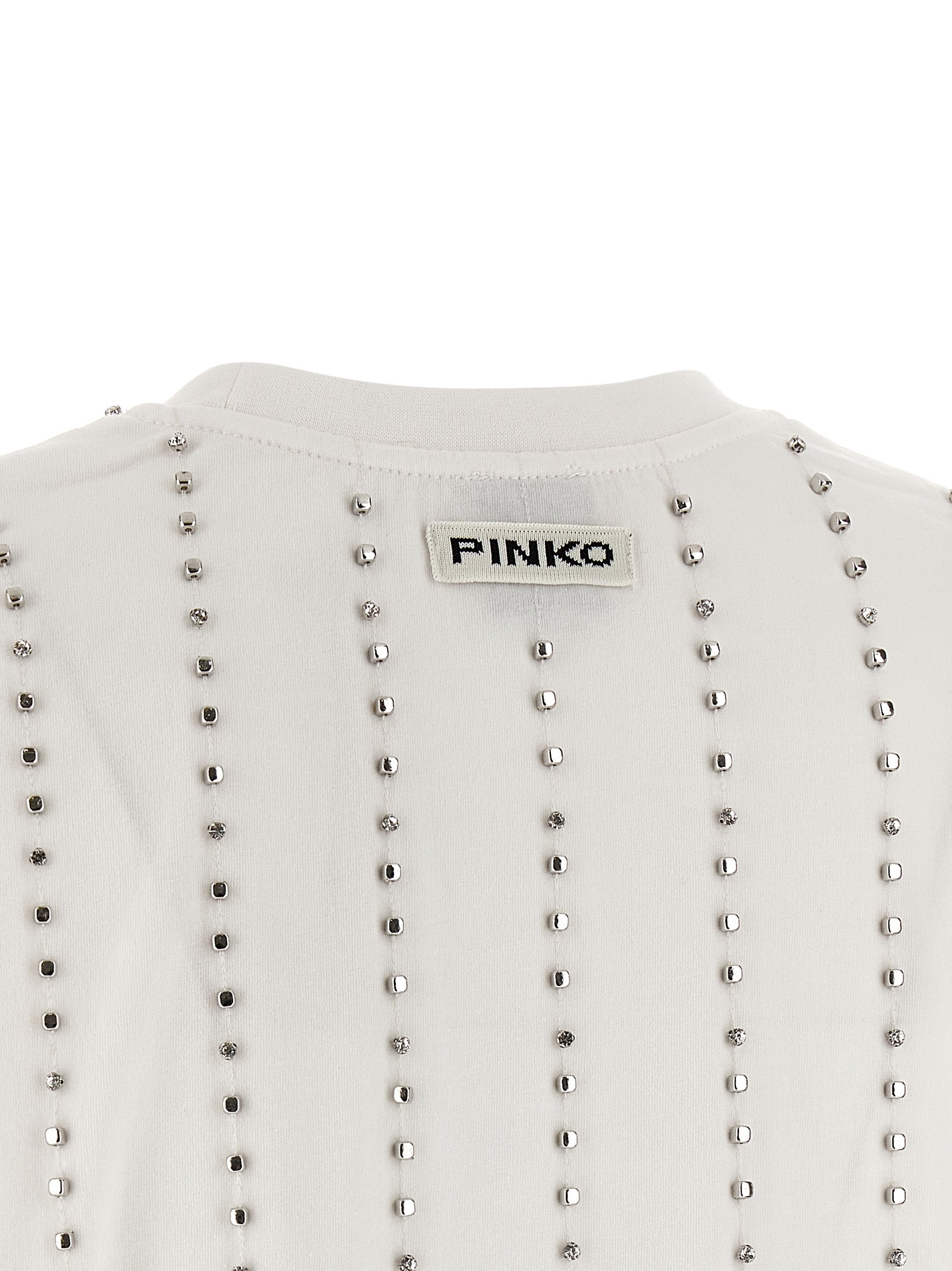 T-Shirt by PINKO for women in cotton & crystal white & striped features an on trend silhouette, perfectly showcasing a on trend and for an elevated aesthetic.