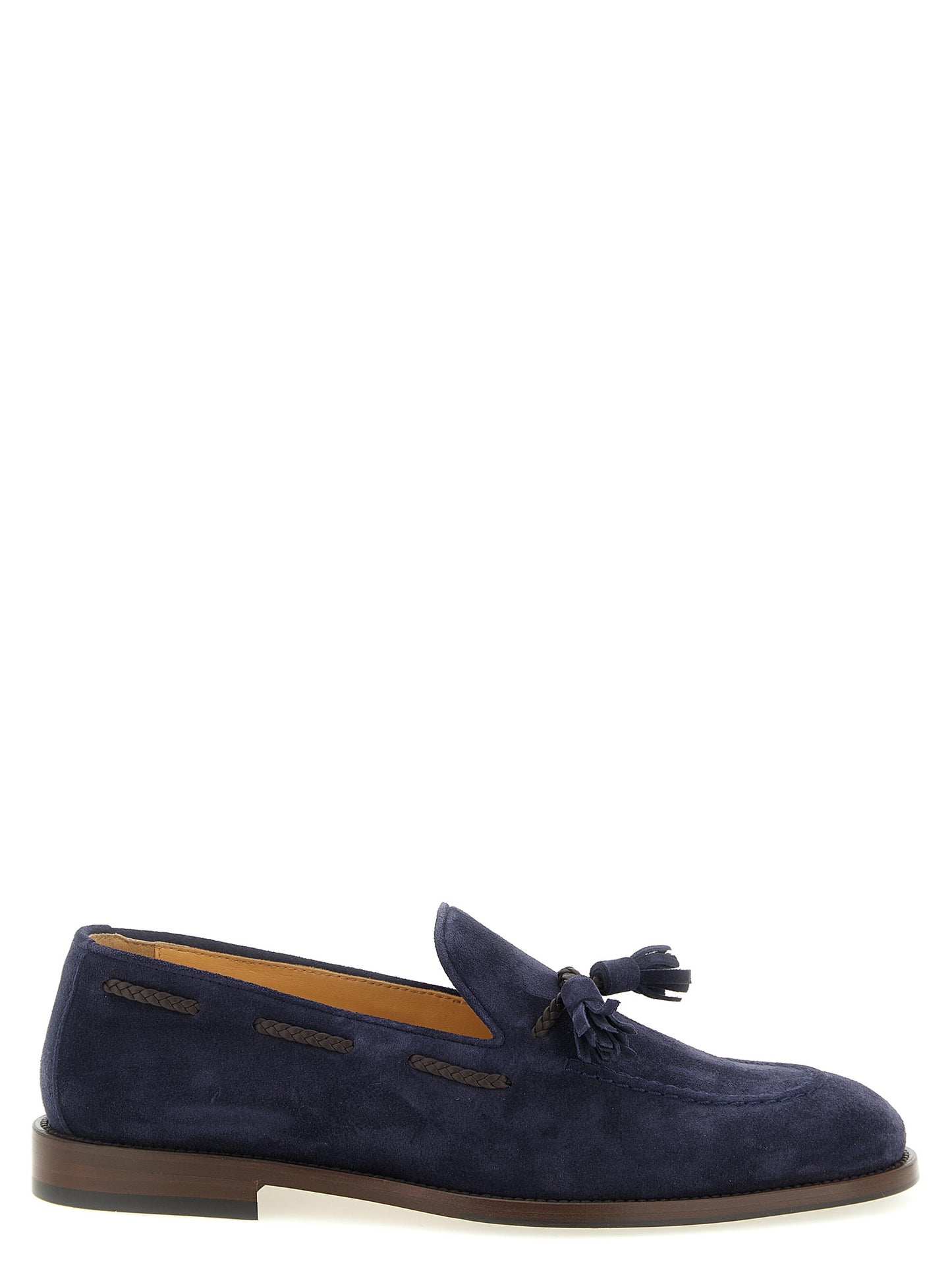Loafer Slip-On Shoes by Brunello Cucinelli for men in bos taurus suede calfskin leather blue features an dynamic silhouette from the Men's Bos Taurus Suede Calfskin Leather Loafer Slip-On Shoes collection, defined by a dynamic and for a dynamic look.