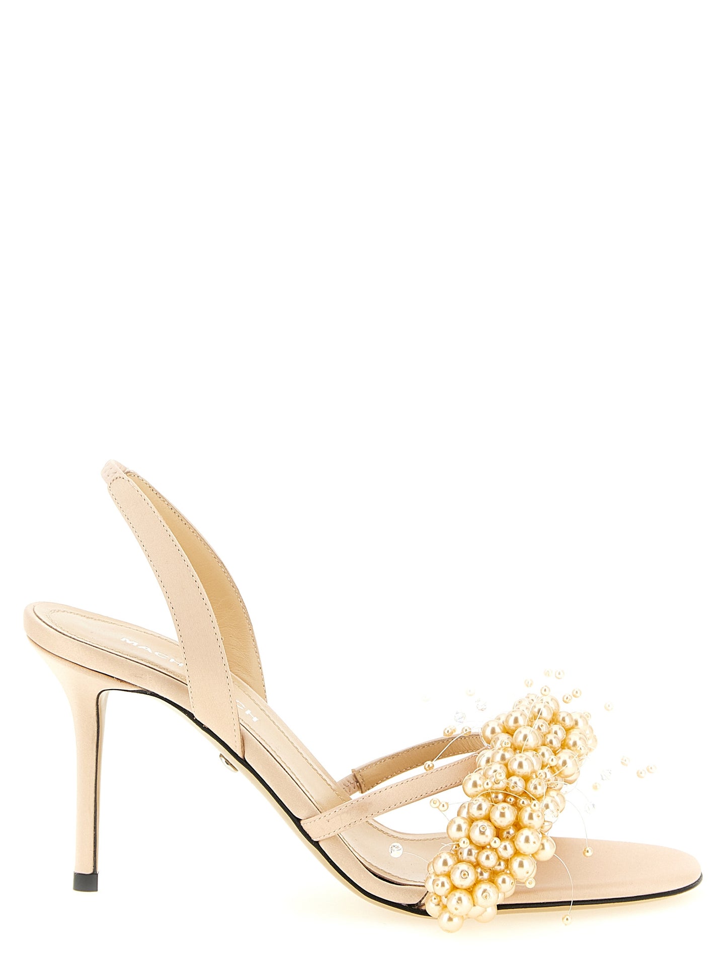 Stiletto Sandals by MACH & MACH for women in leather & satin gold & pearl features an effortlessly chic silhouette from the Women's Leather & Satin Stiletto Sandals collection, showcasing a effortlessly chic stiletto and elegant .