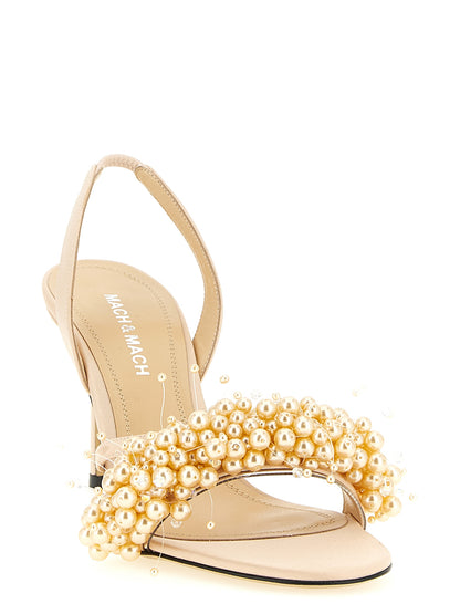 Stiletto Sandals by MACH & MACH for women in leather & satin gold & pearl features an statuesque Women's Leather & Satin Stiletto Sandals silhouette with a refined stiletto and elegant .