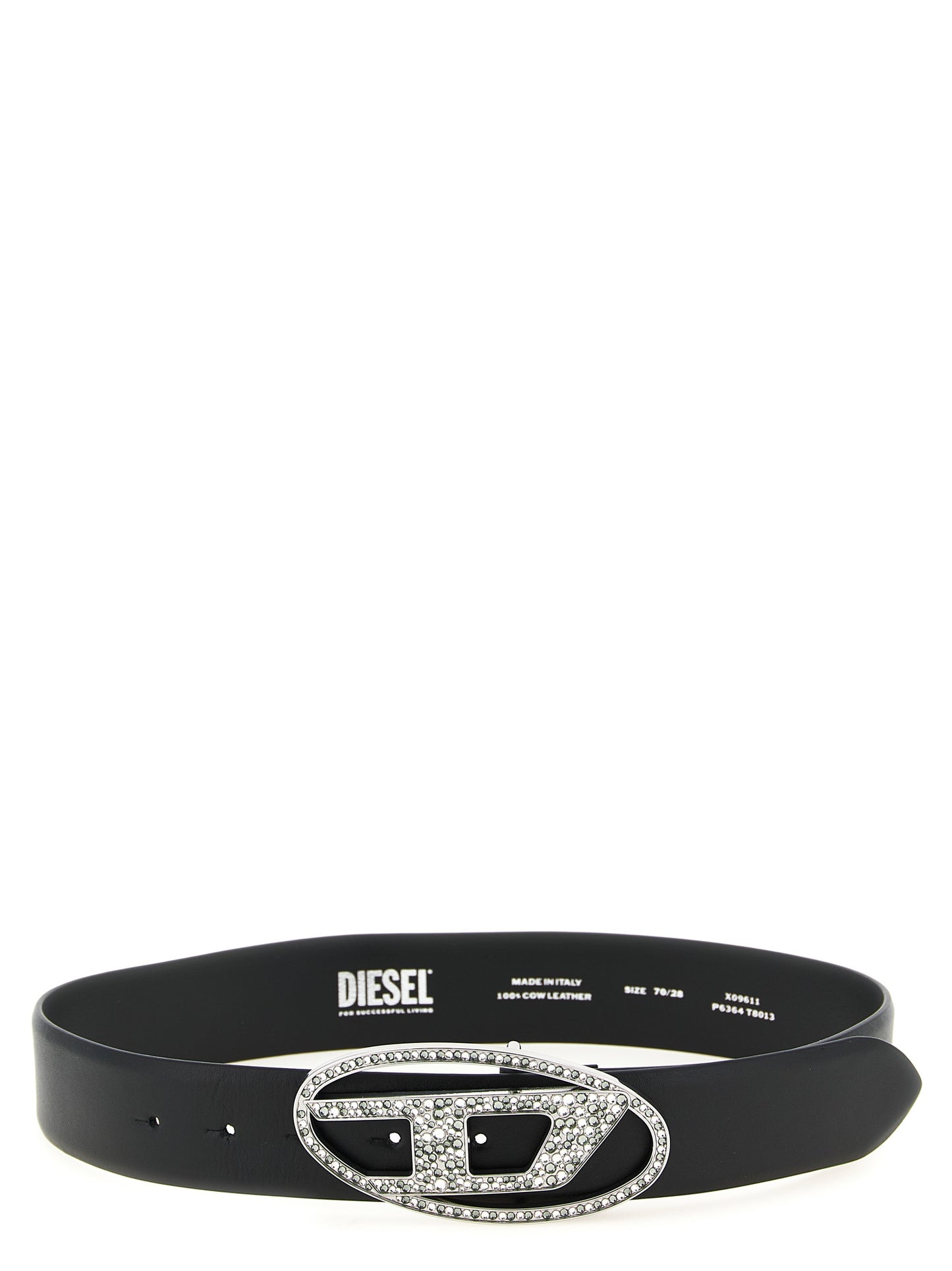 Belt by Diesel for women in leather & metal black features an artisanal finish, elegantly showcasing the signature style and artisanal craftsmanship of the 1 Dr Leather & Metal Belt design.