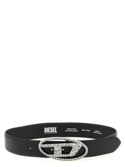 Belt by Diesel for women in leather & metal black features an artisanal finish, elegantly showcasing the signature style and artisanal craftsmanship of the 1 Dr Leather & Metal Belt design.