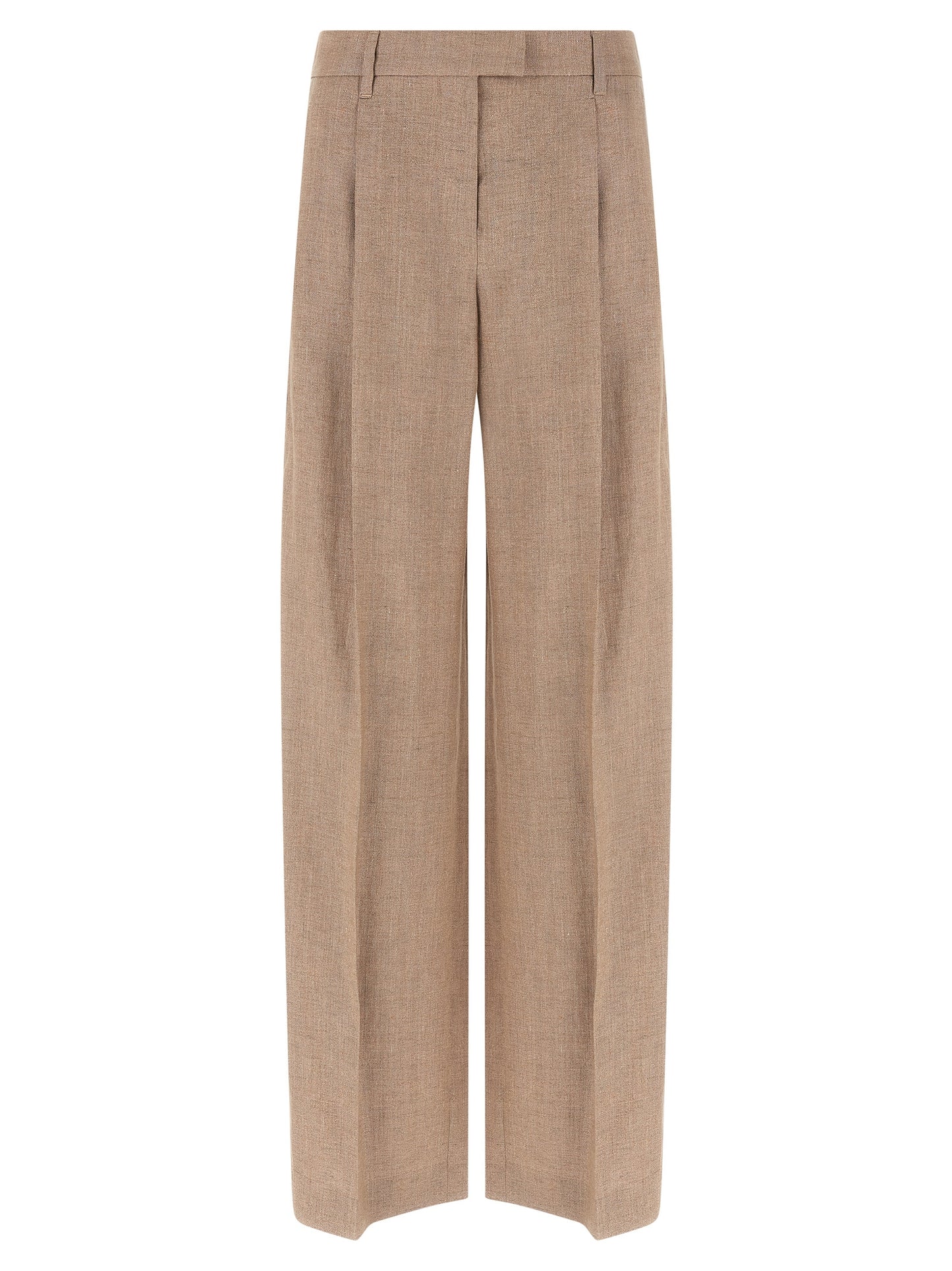 Trousers by Brunello Cucinelli for women in polyamide metallized fiber twill multicolor, pink & signature features a tailored silhouette with a tailored flared & wide, defined by its long and a sophisticated .