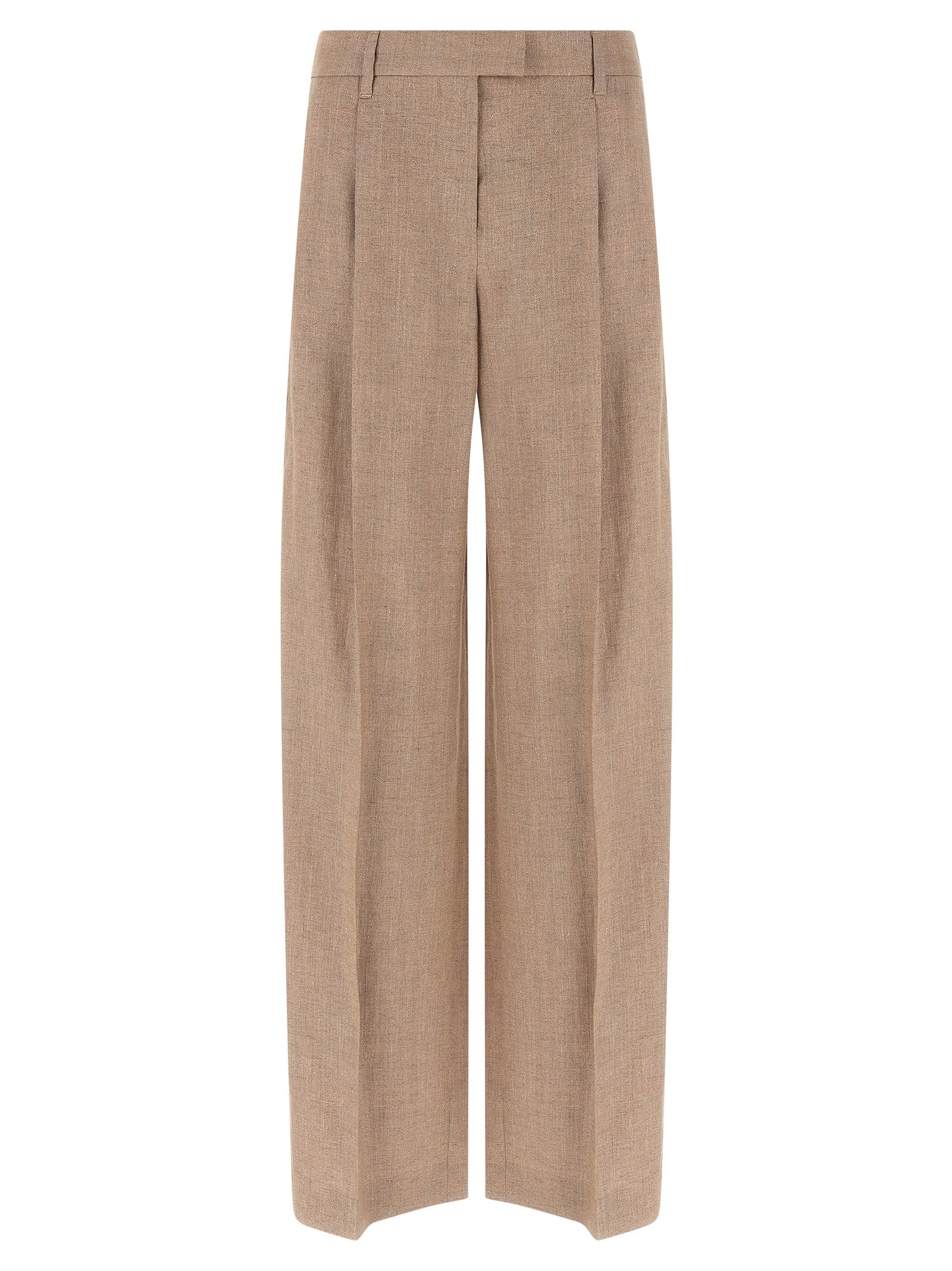 Trousers by Brunello Cucinelli for women in polyamide metallized fiber twill multicolor, pink & signature features a tailored silhouette with a tailored flared & wide, defined by its long and a sophisticated .