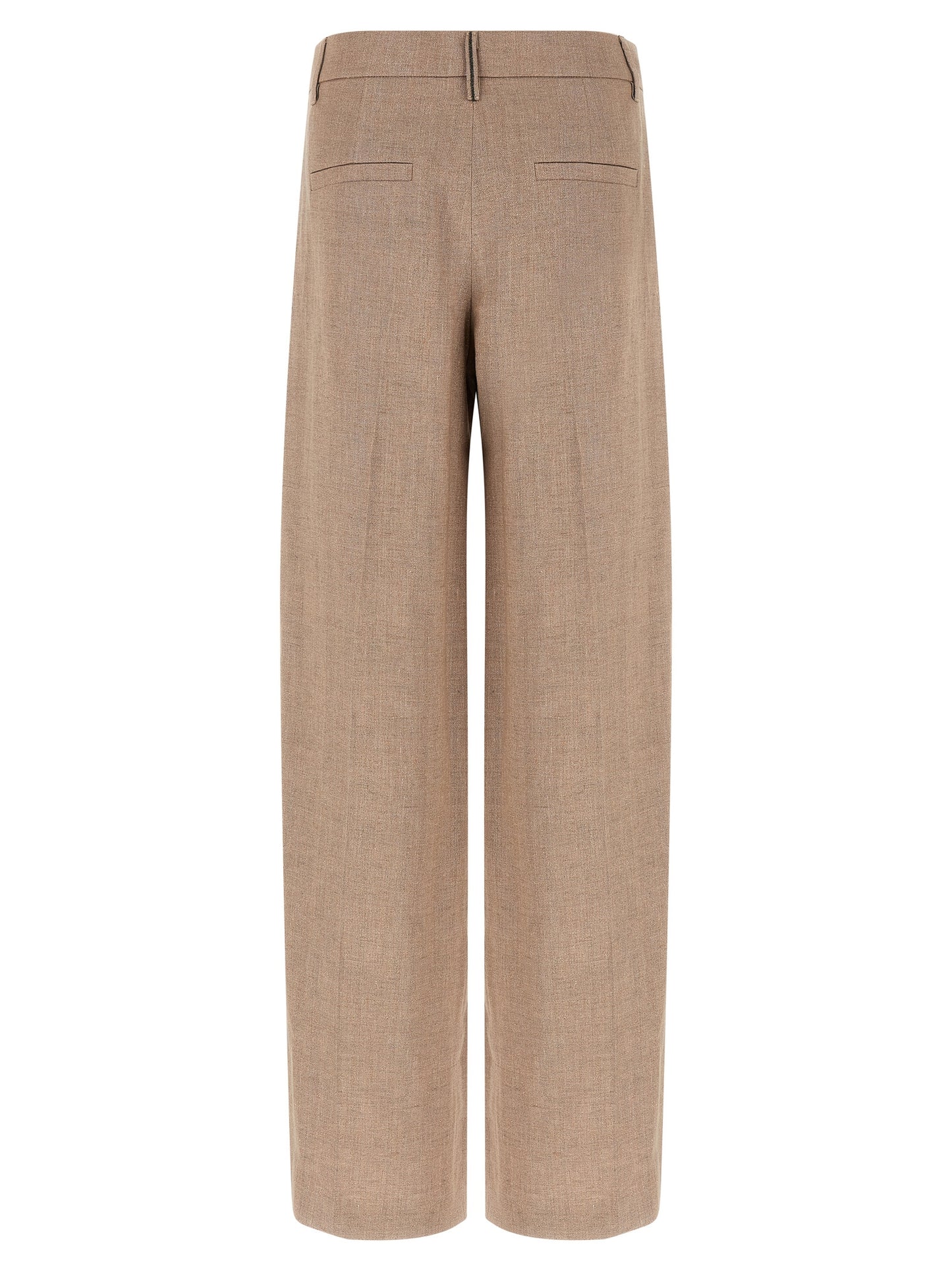 Trousers by Brunello Cucinelli for women in polyamide metallized fiber twill multicolor, pink & signature features an on trend silhouette, showcasing a sophisticated flared & wide with a long and for an on trend finish.