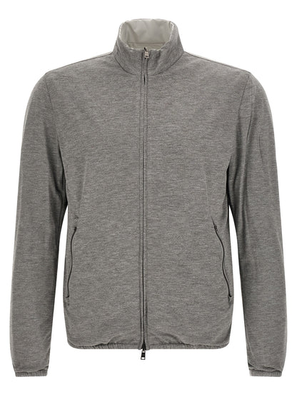 Bomber Jacket by Herno for men in polyester & viscose multicolor features a dramatic silhouette, showcasing a sophisticated high-neck neckline and distinctive pockets for a dramatic aesthetic.