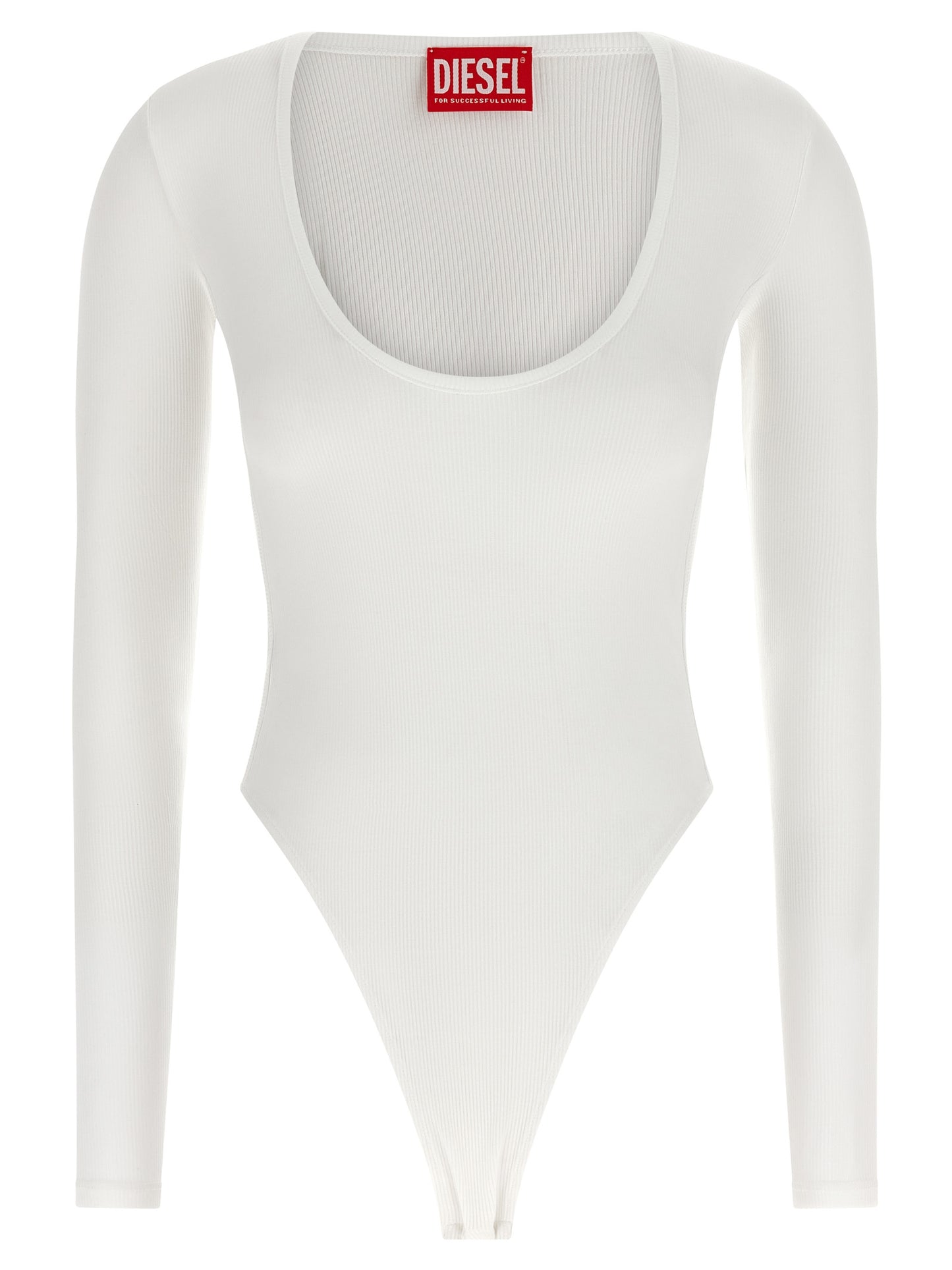 Bodysuit by Diesel for women in stretch viscose white features an amazing silhouette, showcasing a long-sleeve design and amazing round neckline for a truly amazing fit.