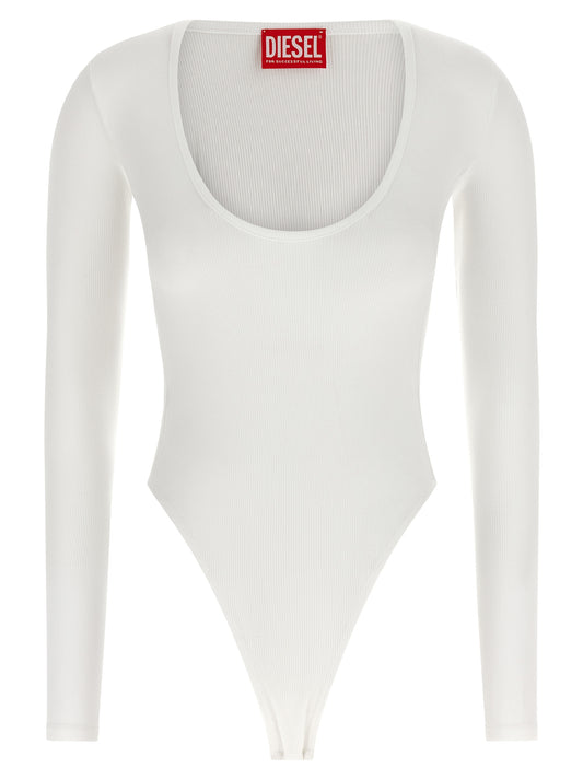 Bodysuit by Diesel for women in stretch viscose white features an amazing silhouette, showcasing a long-sleeve design and amazing round neckline for a truly amazing fit.