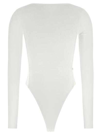 Bodysuit by Diesel for women in stretch viscose white features an provocative silhouette, showcasing a sophisticated round neckline and provocative for a refined, provocative look.