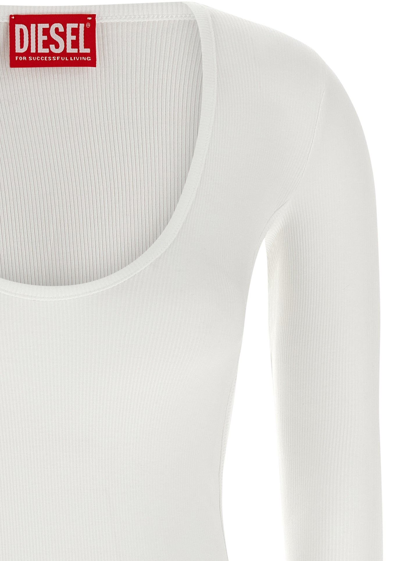 Bodysuit by Diesel for women in stretch viscose white features an exquisite silhouette with a refined round neckline and exquisite detailing.