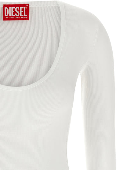 Bodysuit by Diesel for women in stretch viscose white features an exquisite silhouette with a refined round neckline and exquisite detailing.